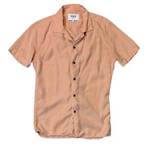 Wax London mens S Small pastel pink solid slim fit Cuban collar shirt EUC